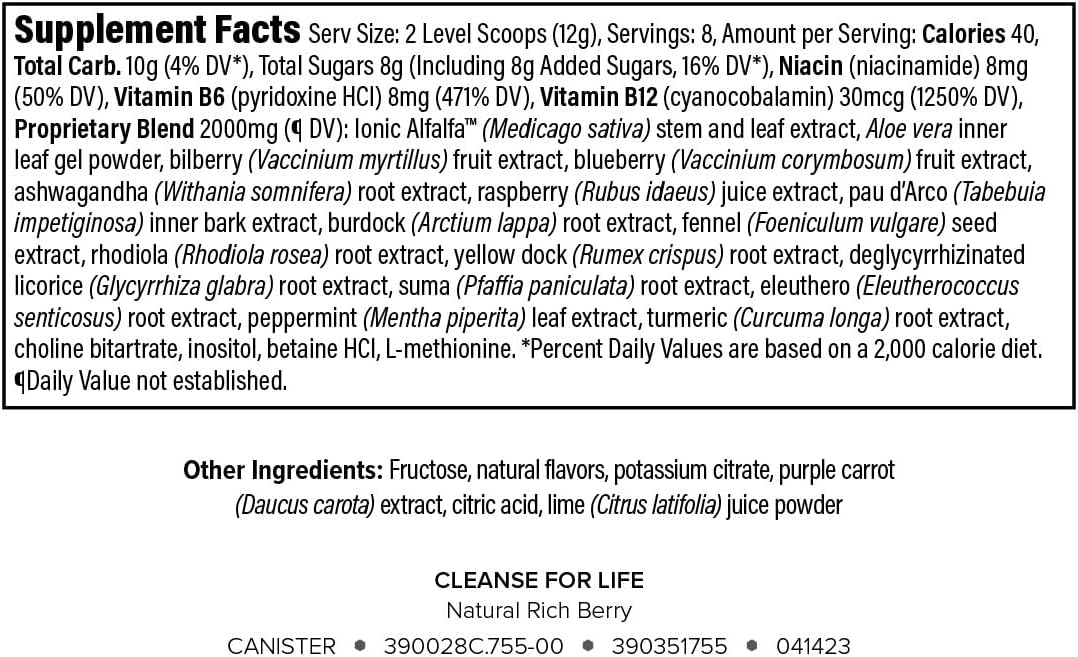 Isagenix Cleanse for Life - Powder Supplement for Cleanse Drink with No Laxatives or Diuretics - Support Metabolism with Vitamin B12 & Niacin - Natural Rich Berry -3.4 Oz (16 Servings)