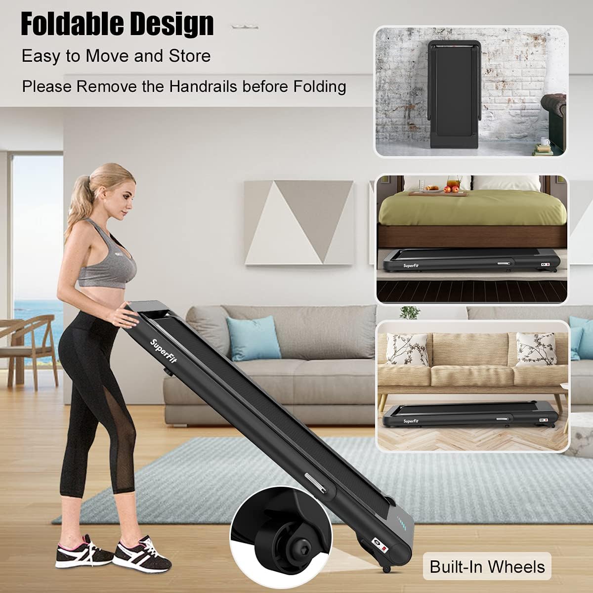 GYMAX Walking Pad, 4.75HP Under Desk Treadmill with LED Touch Screen, App Control, Built-in Speaker & Handle, 2 in 1 Folding Compact Portable Treadmill for Home Small Space