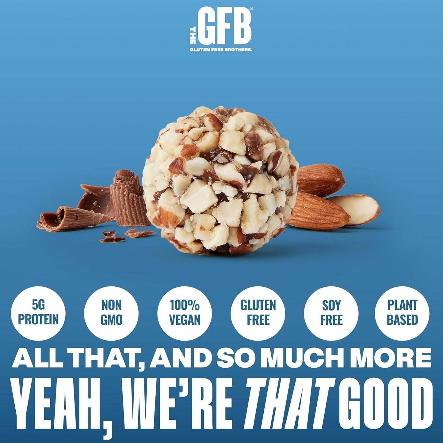 The GFB Dark Chocolate Almond Protein Bites - Gluten Free, Plant Based, Non GMO, Sustainably Made – Ridiculously Tasty, Healthy, Vegan, Protein Energy Balls, 4 oz (6 Count)