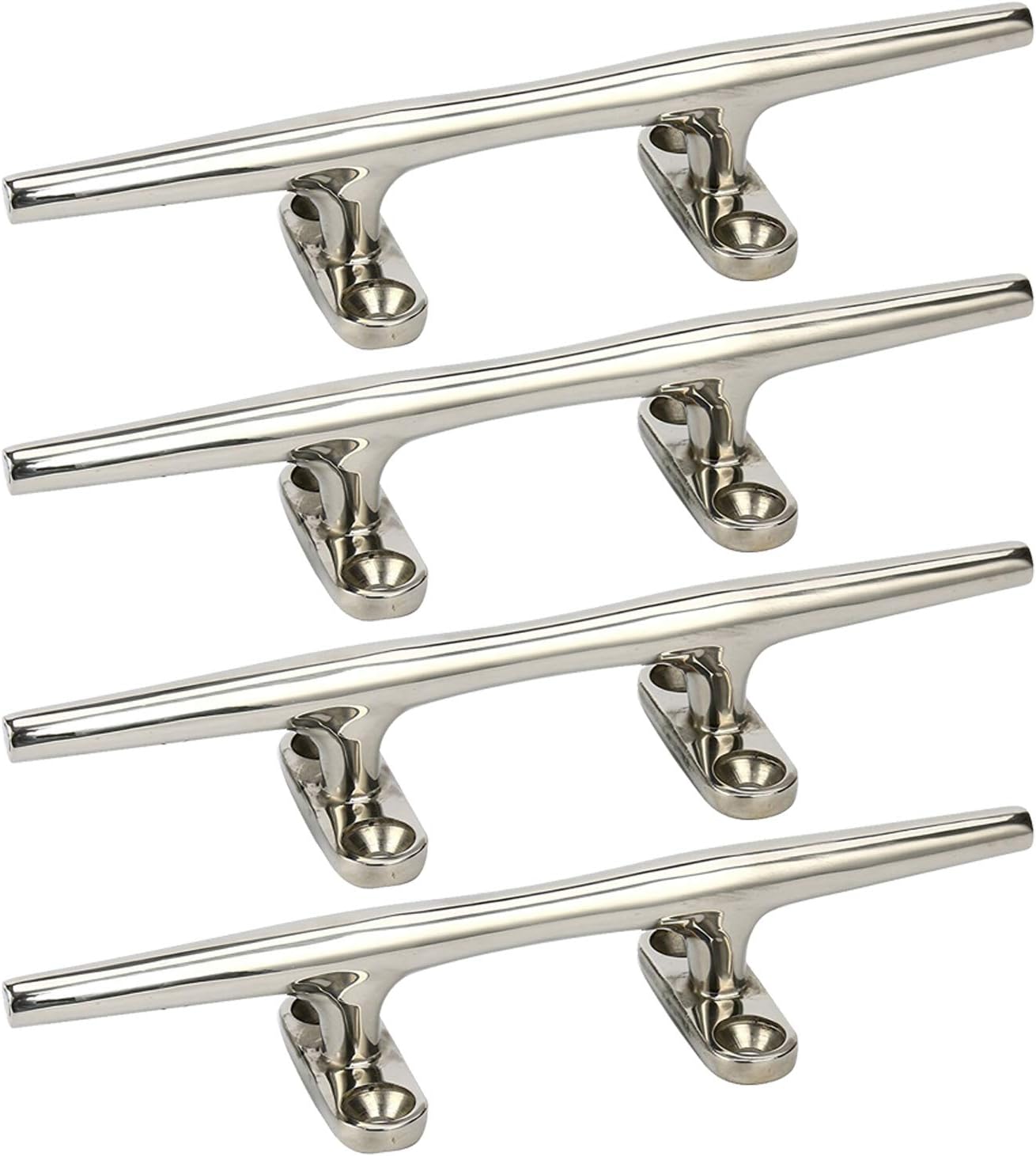 Amarine Made 4 Pack Stainless Steel Open Base Cleat-8 Inch Boat Cleats,Rope Cleat,Boat Dock Cleats - Ideal for Marine, Deck,Nautical Decor,Cabinet Pull/Towel Hook/Coat Hanger