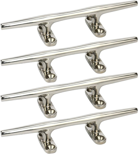 Amarine Made 4 Pack Stainless Steel Open Base Cleat-8 Inch Boat Cleats,Rope Cleat,Boat Dock Cleats - Ideal for Marine, Deck,Nautical Decor,Cabinet Pull/Towel Hook/Coat Hanger