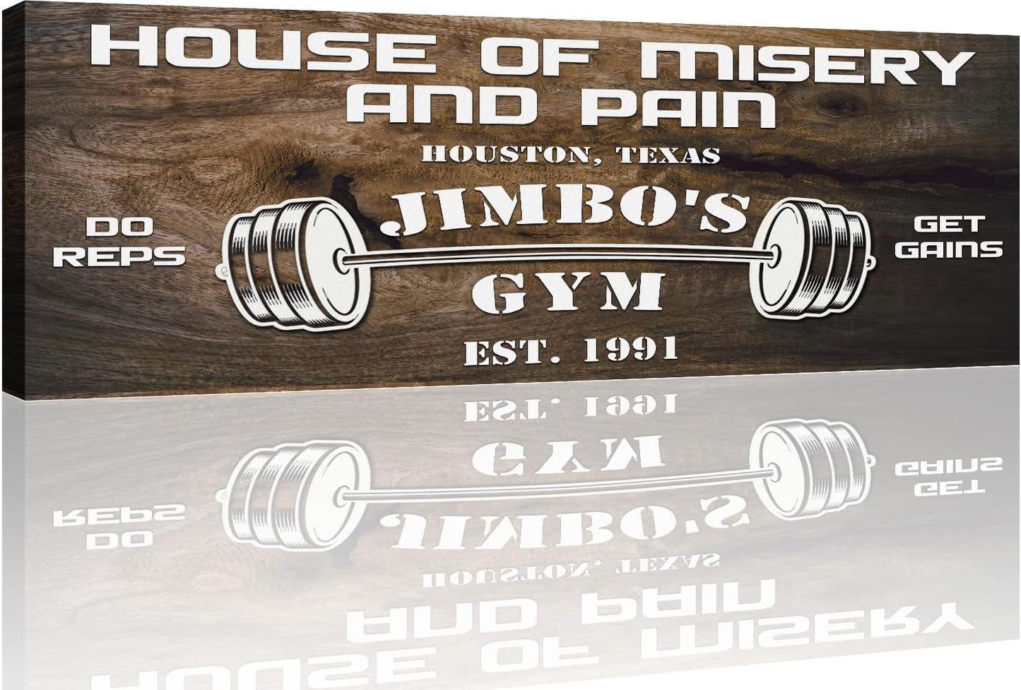 Tailored Canvases Personalized Gym Sign Wall Art Decor - Motivational Canvas for Home Gym, Workout Room, Garage, Fitness Center - Workout Inspirational Posters - House of Misery and Pain, Wooden 36x12in