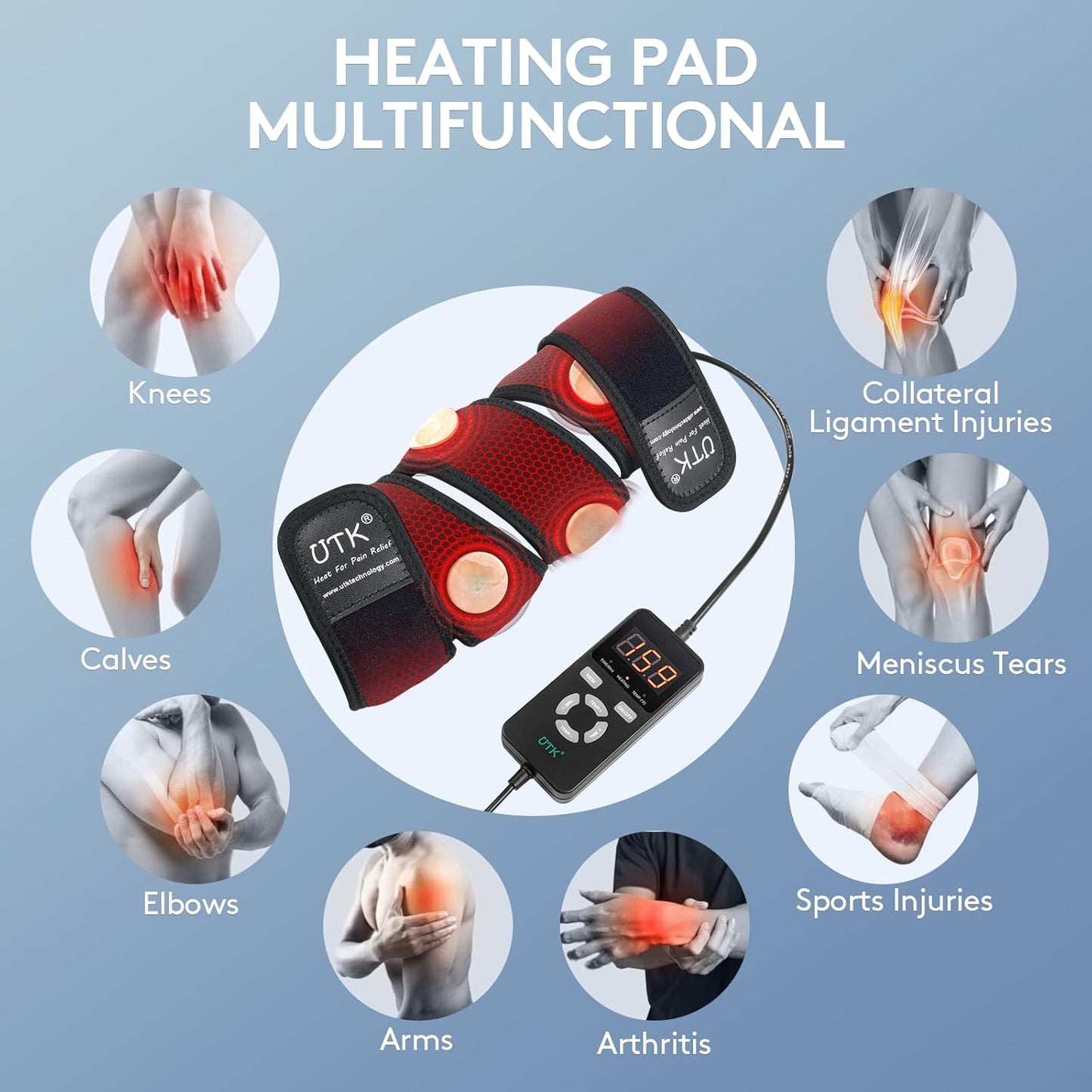 UTK Far Infrared Heating Pad, Heated Wrap with Jade for Arm Joint Elbow, Fast Heating, FSA-HSA Eligible, Hotter to 159℉, 4H Auto Off & Memory Function, 120" Extension Cord,Birthday Gifts for Men Women