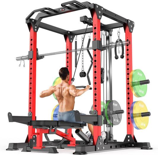 Power Cage,1600lbs Multi-Function Power Rack with Adjustable Cable Crossover System and More Training Attachment, Weight Cage for Home Gym