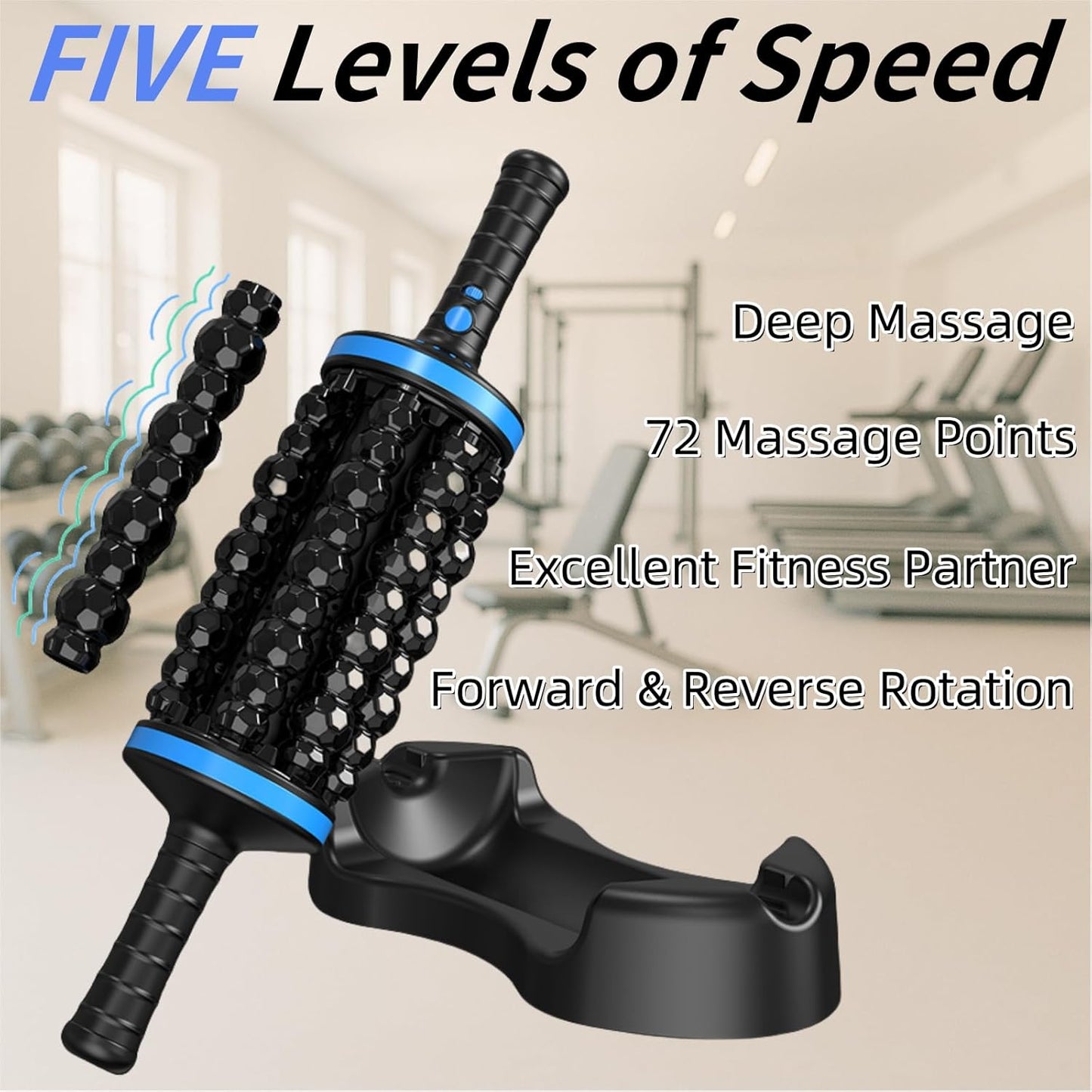 Rolling Percussive Massager – Massage with Auto-Lock for Pain Relief,Deep Tissue Relief & Muscle Relaxation, 5 Intensities, Cordless with Travel Case