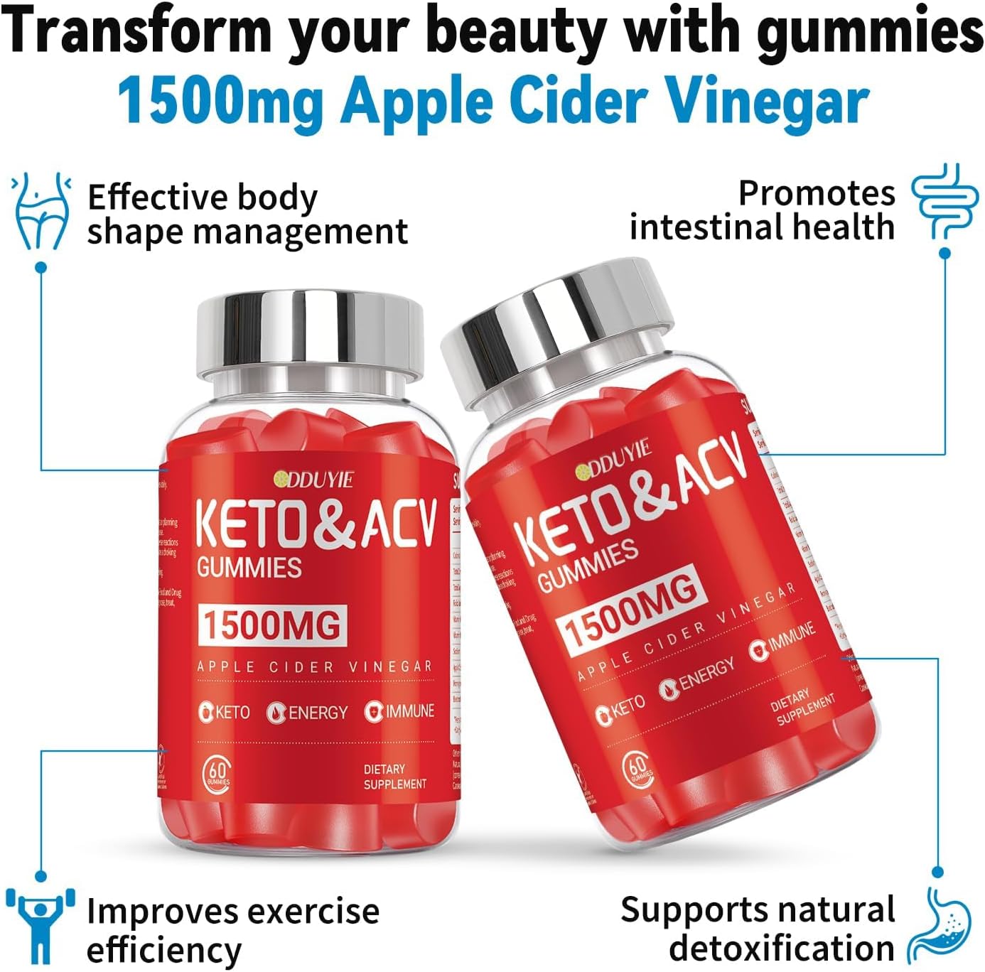 Brilhante Keto ACV Gummies - 1500mg Apple Cider Vinegar Gummies with Pomegranate Beetroot & Vitamin B12 B6 - for Men & Woman - GMO Free & Vegan - 60 Count