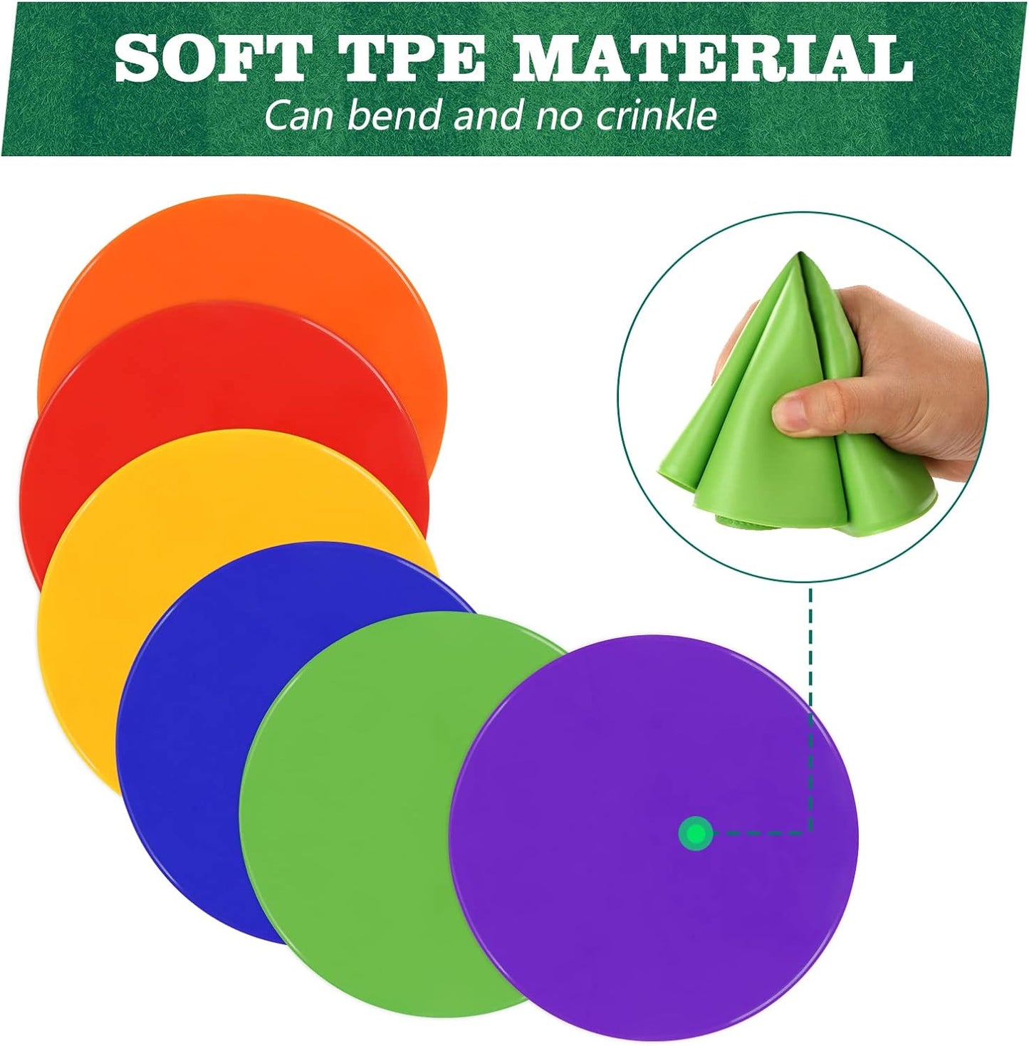 Poly Spots Spot Markers for Gym Floor 9inch 10inch 12/18/24/36 Pcs Flat Cones Non-Slip Rubber Floor Dots Circles for Kids Sports Soccer Basketball Agility Training Dance Classroom