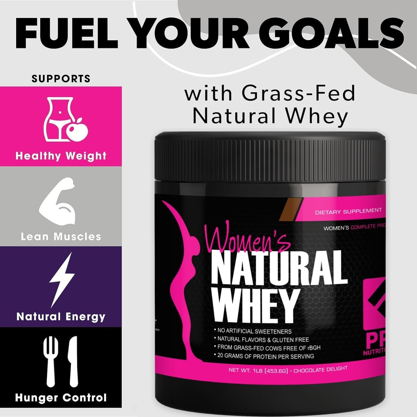 Whey Protein Powder for Women - Supports Lean Muscle Mass - Low Carb - Gluten Free - Grass Fed and Rbgh Hormone Free (16 Ounces (Pack of 1), Chocolate Delight)