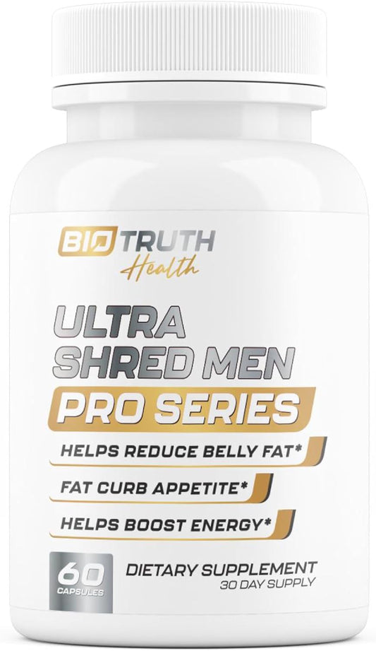 Ultra Shred Men | PRO Series | Fat Burner for Men to Sustain Muscle & Lose Weight - Boost Metabolism, Appetite Suppressant | 5 Research Backed Ingredients | 3rd Party Tested Supplement - 60 Capsules