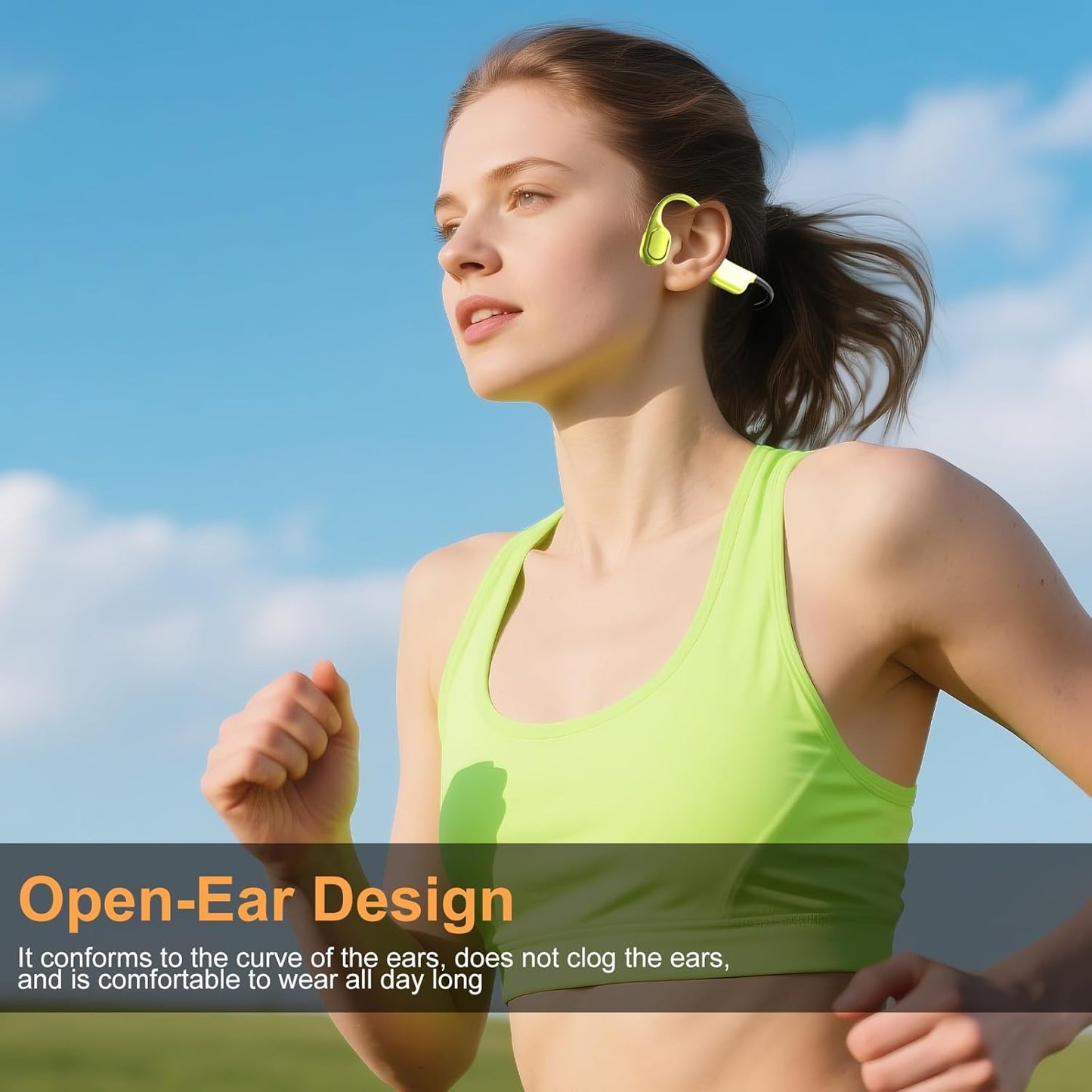 Bone Conduction Bluetooth Headphones-SurfAudio, IP68 Waterproof Swimming Headphones with 32GB MP3 Player, Lightweight Open Ear Design for Swimming/Surfing/Marathon/Cycling(Neon)