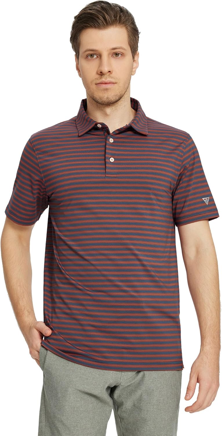 M MAELREG Golf Shirts for Men Short Sleeve Dry Fit Casual Striped Performance Moisture Wicking Collared Mens Polo Shirts
