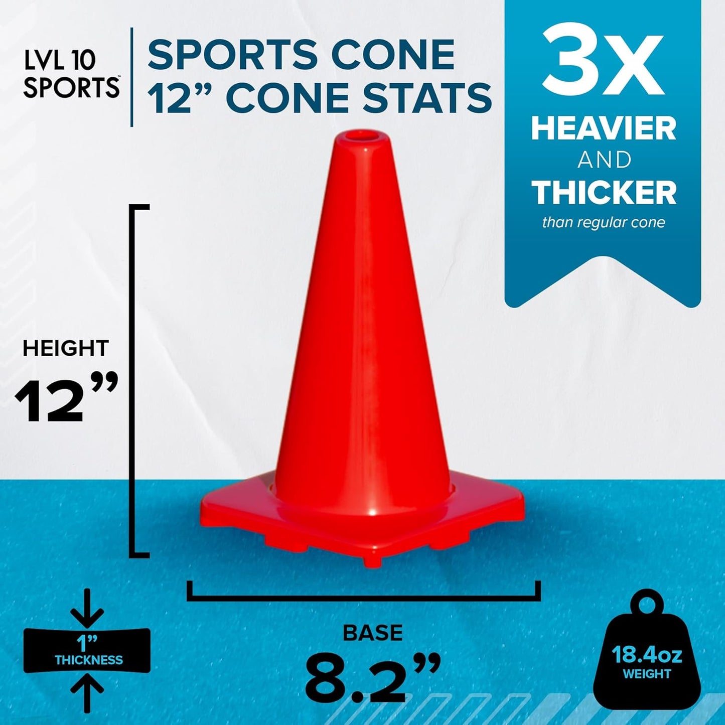 LVL10 Pro Training Cones - 12" Large Soccer Cones for Sports Training - for Basketball, Football, Basketball and Agility Drills - Soccer Field Markers That Won't Crack, Slide or Fly
