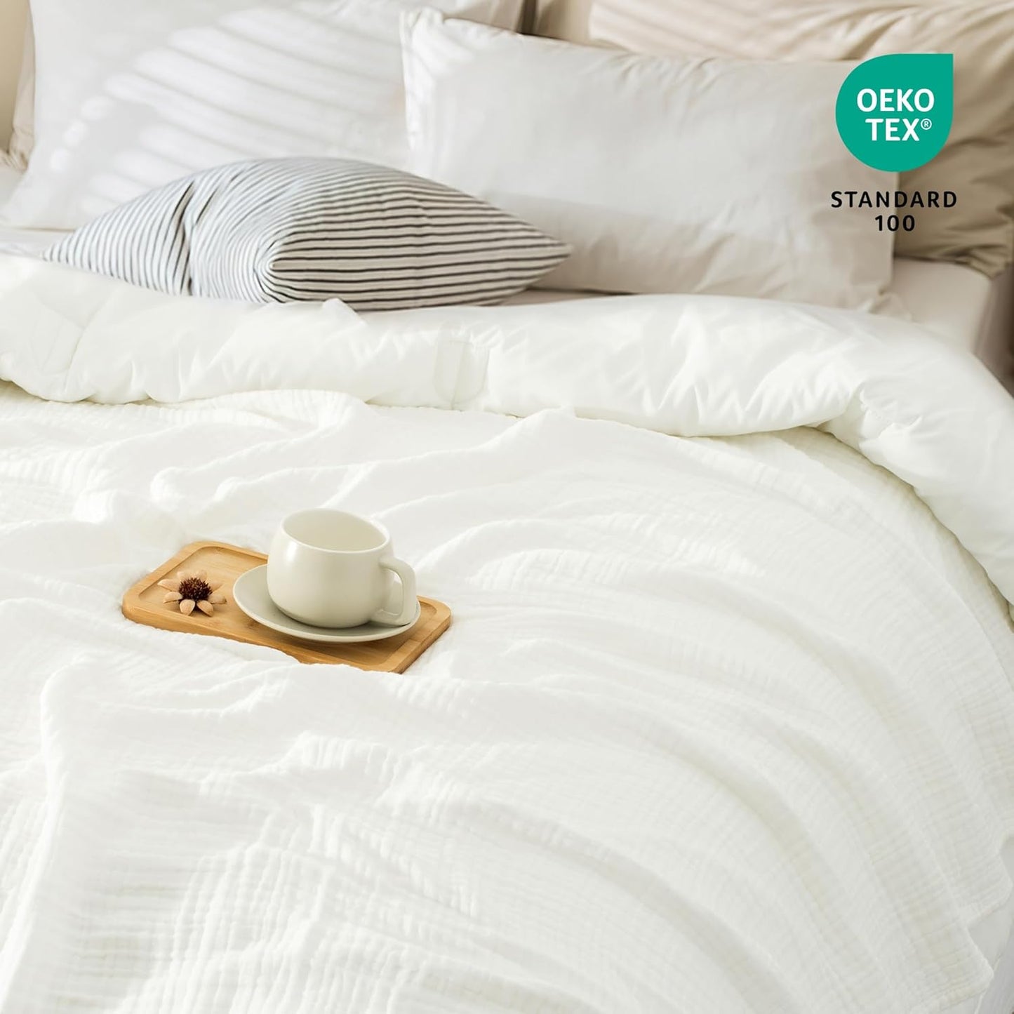 Carriediosa 100% Cotton Muslin Throw Blanket 66" X 90" Twin XL Size，4-Layers Summer Gauze Throws for Bed Couch，Soft Lightweight Breathable Linen Blankets Bedspread for Adults All Season，White