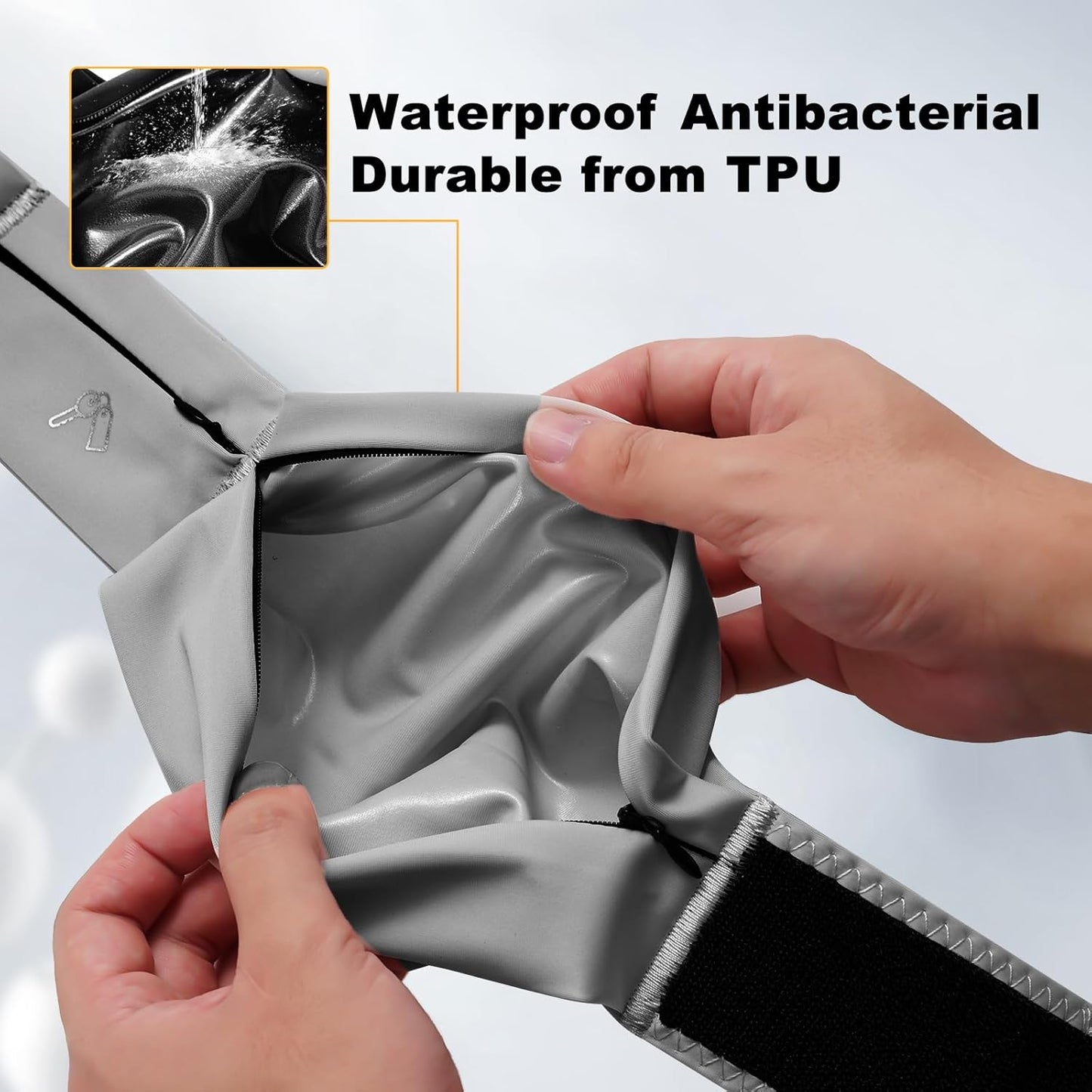 Running Belt for Women and Men, Water Proof Running Belts Fanny Pack with Water Bottle,Slim Hydration Running Bag Belts with Phone Bottle Holder Adjustable Fit for Runner (Grey, Large)