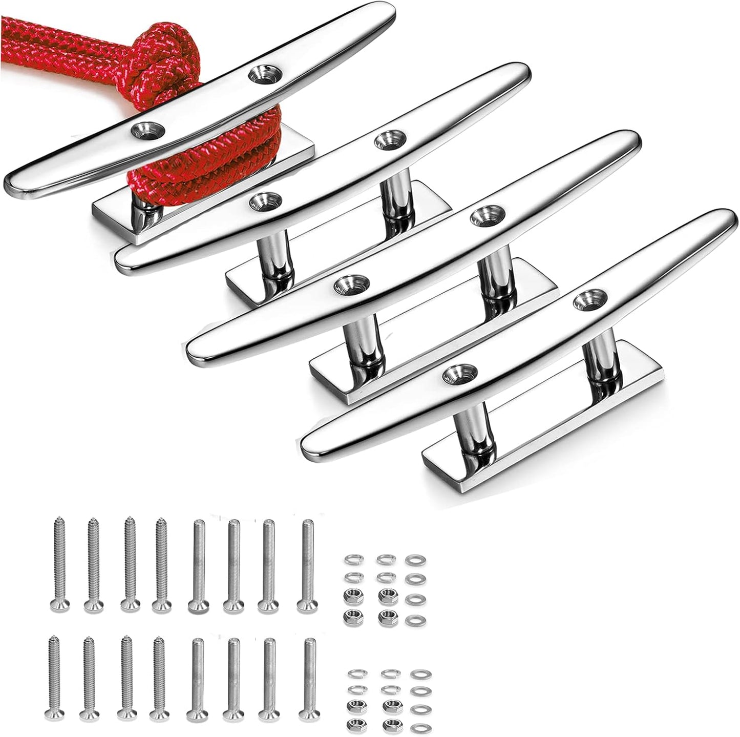 Boat Cleat 5 Inch Open Base 4 Pcs, Small Dock Cleat, Heavy Duty 316 Stainless Steel, Curtain Tie, Hook, Include Installation Screws
