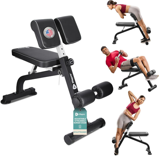 Lifepro SculptTrainer Roman Chair – Hyperextension Bench for Strength Training – Adjustable Back Extension Machine, Ab Bench & Foldable Sit-Up Bench for Athletes, Core Work & Home Gym Workouts