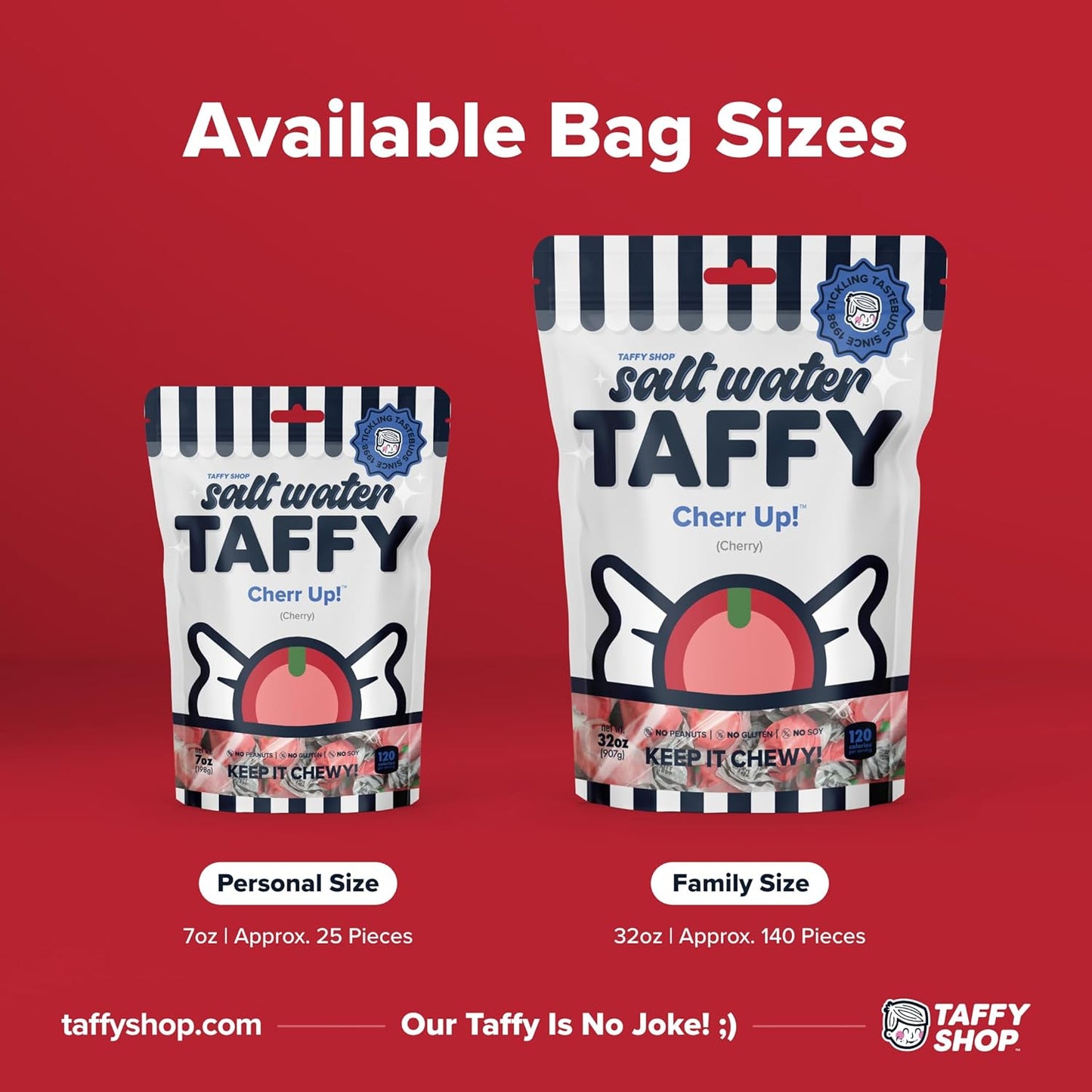 Taffy Shop Cherr Up! Cherry Salt Water Taffy – Gourmet Soft Chewy Candy, Bulk Sweet Snack, Fresh Gift & Gluten-Free, 140 Individually Wrapped Pieces (32oz)