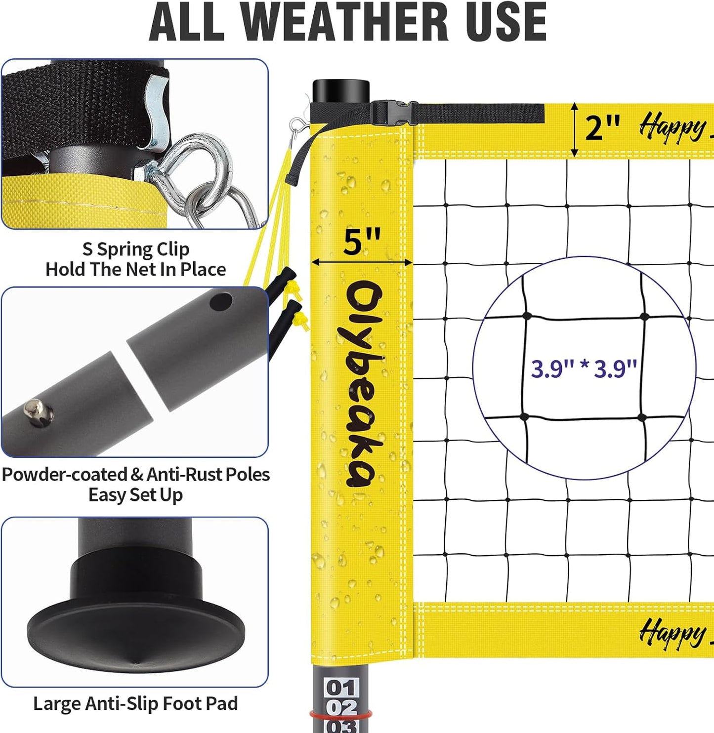 Portable Outdoor Volleyball Net Set System for Backyard Beach with Heavy Duty Poles, Durable Net, PU Volleyball & Pump, Carry Bag