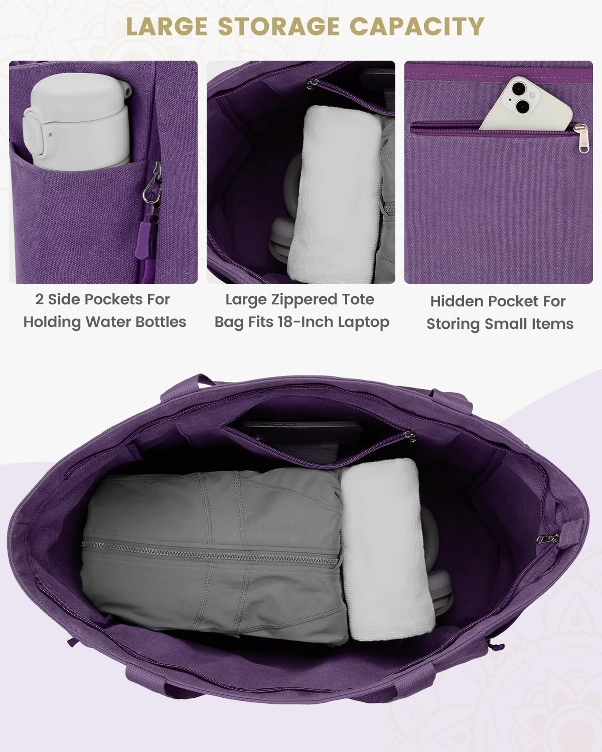 Gonex Yoga Mat Bag, Large Tote Bag with Multi Pockets for Women Men, Canvas Mat Carrier, Full Zipper Easy Access for Pilates Gym Travel