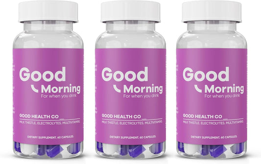 Good Morning Hangover Pills [3-Pack Kit] | Drinking Relief + Liver Support with Milk Thistle + DHM. Prevent Dehydration with Electrolytes for Better Mornings.