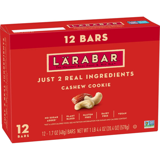 Larabar Cashew Cookie, Gluten Free Vegan Fruit & Nut Bars, 1.7 oz, 12 ct