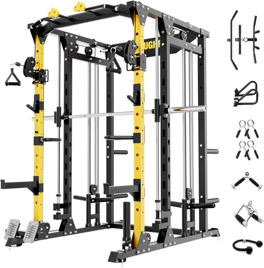 F4 Smith Machine, Power cage with Adjustable Cable Crossover System, All-in-One Squat Rack Training Equipment for Home Gym