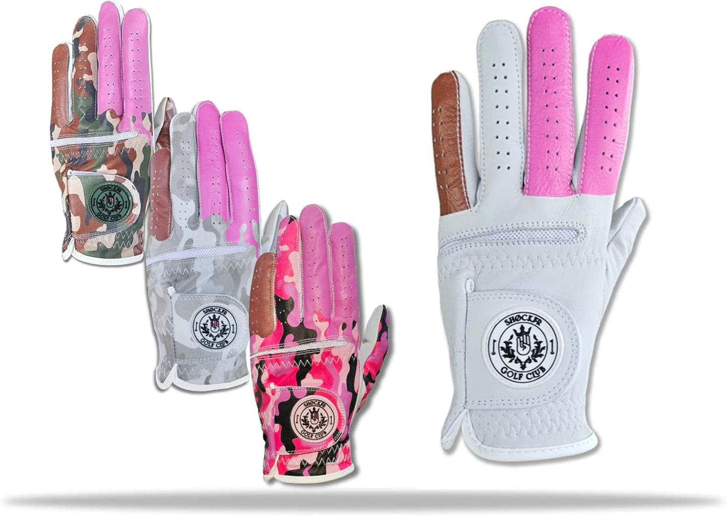 Shocker Camo Golf Glove Men's - Premium Cabretta100% Leather, Durable Grip, White and Camo, Adult Men's Golf Gloves, Funny Gag Gift, Left & Right Handed, Small to XXL Sizes