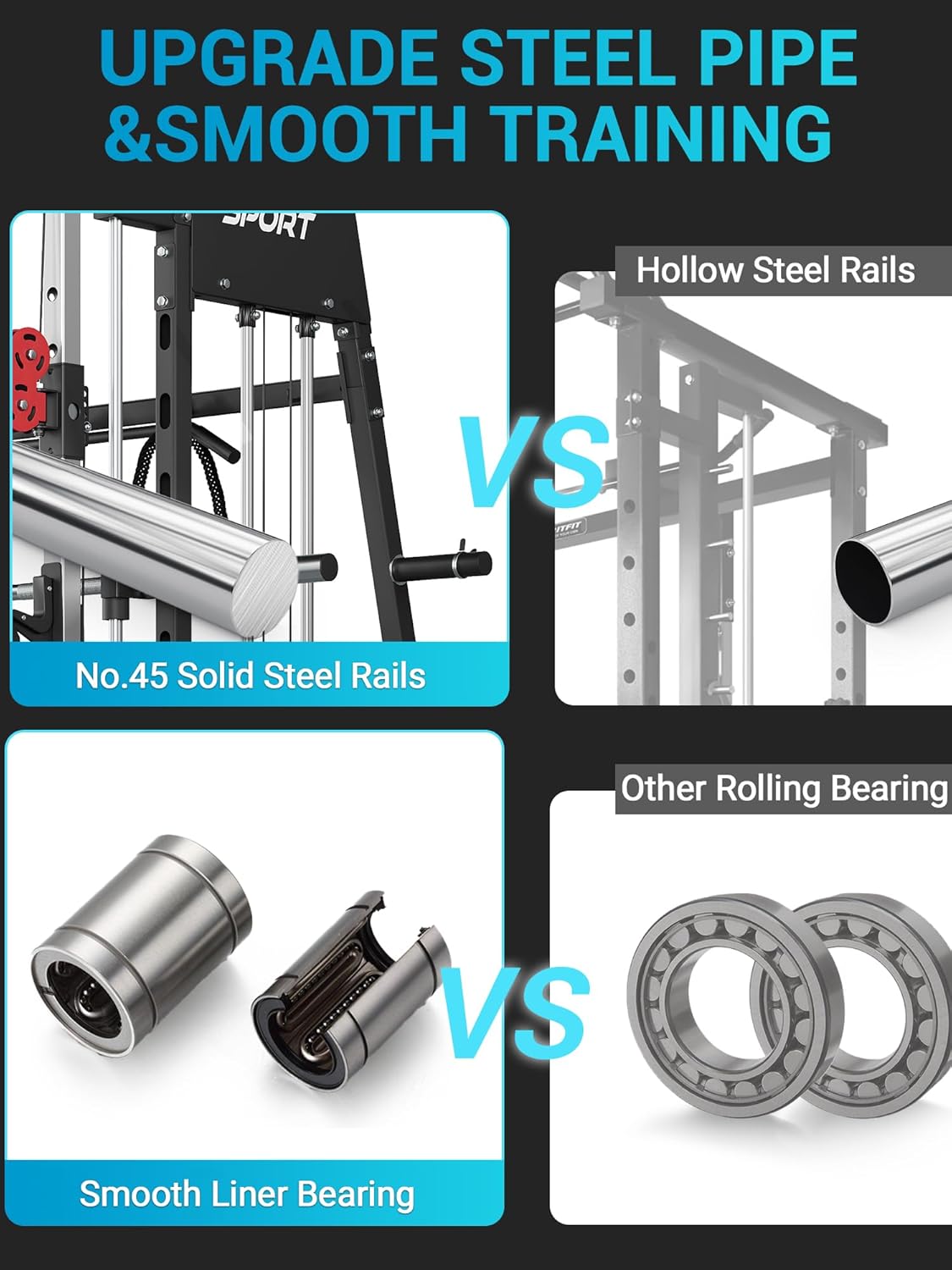 Smith Machine, Power Cage Squat Rack with Cable Crossover, Dual Pulley System, Pull-Up Bar, Home Gym Workout Equipment with Attachments for Strength Training and Weightlifting