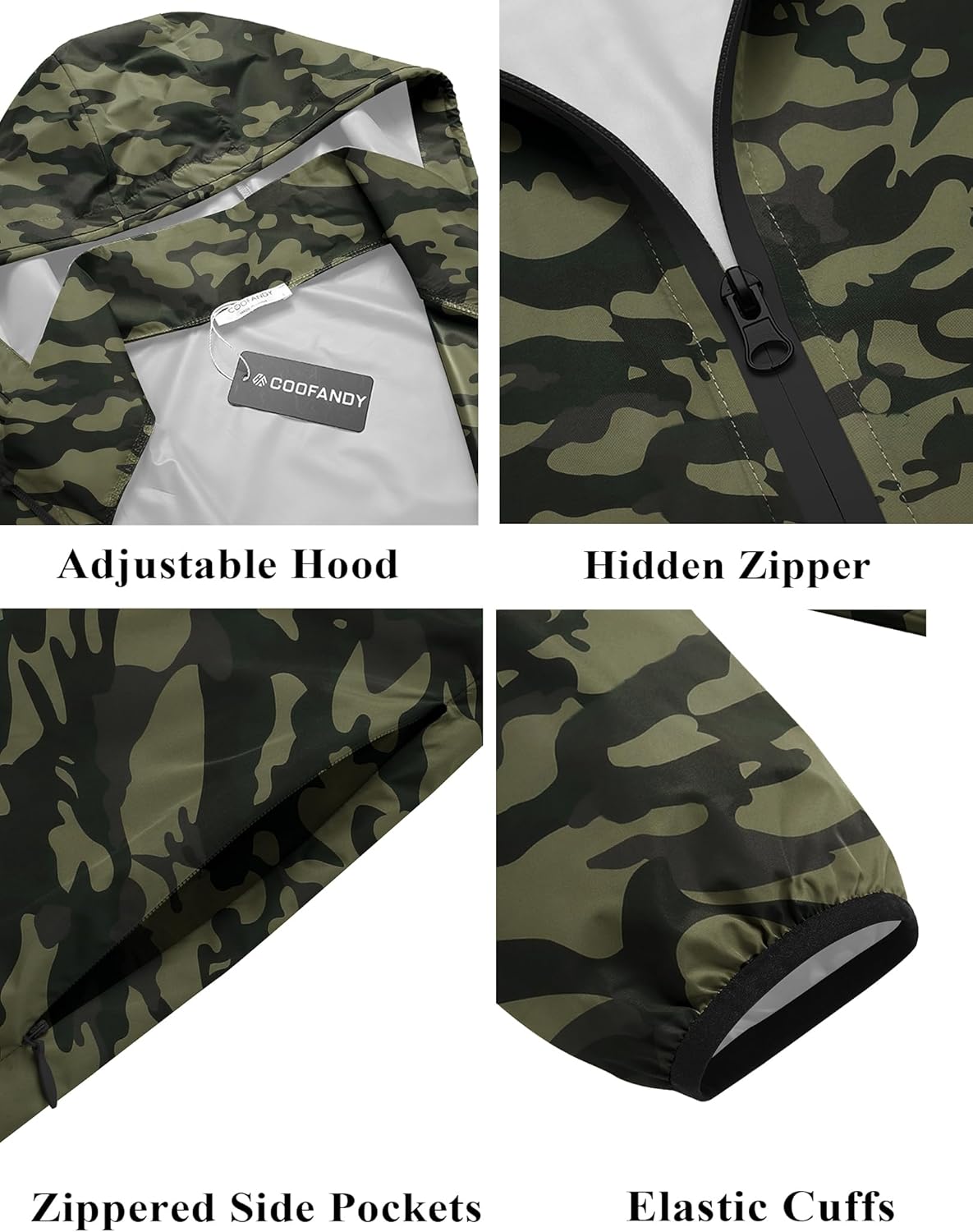 COOFANDY Men's Packable Rain Jacket Lightweight Waterproof Raincoat with Hood Travel Hiking Golf Windbreaker