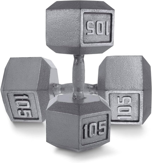 WF Athletic Supply Cast Iron Solid Hexagon Gray/Black Dumbbells, Strength Training Free Weights Set of 2 for Women and Men, Hand Weights Sold by Pairs, Multi-Select Size Options Available