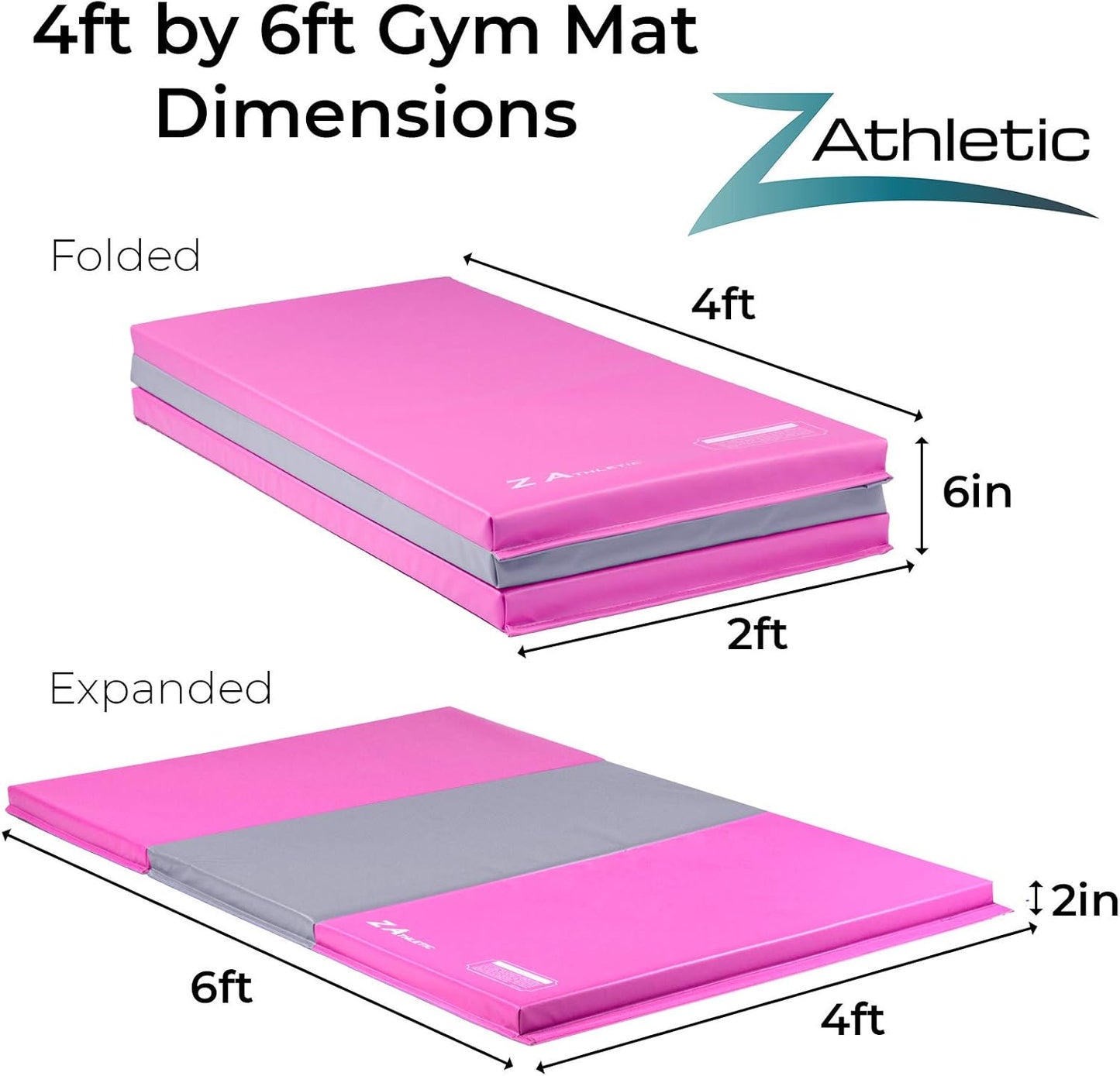 Z Athletic Folding Mat for Gymnastics, Tumbling, Cheerleading, and More, 4 Ft x 6 Ft x 2 In