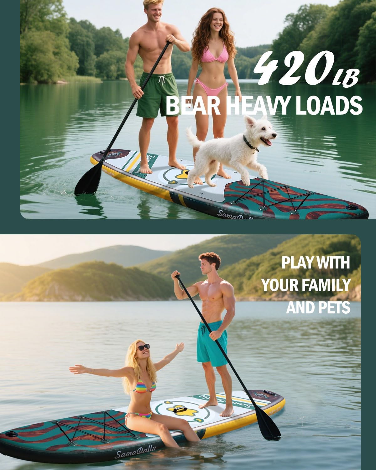 11'Stand Up Paddle Boards Surf Control with Premium SUP Board Accessories Backpack & Removable Fins, 34" Wide Inflatable Paddle Boards of All Skill Levels