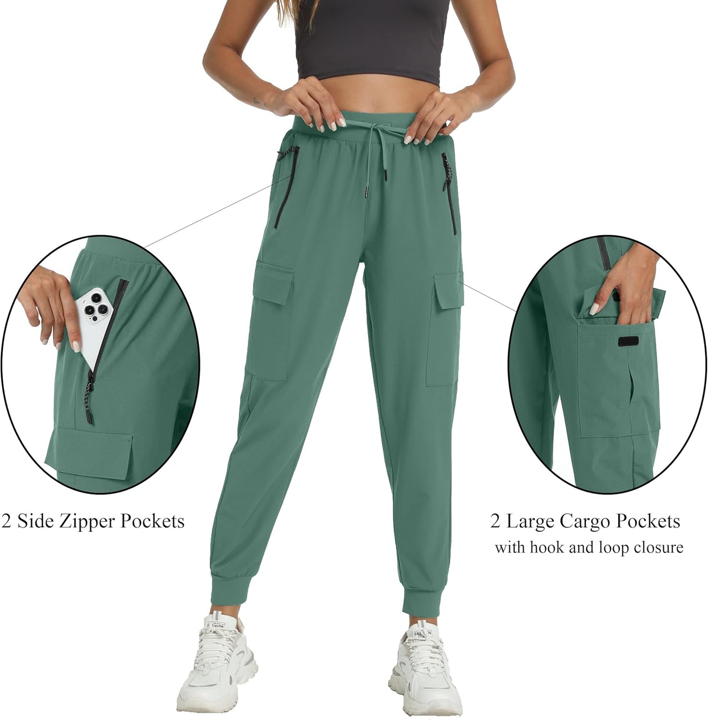 Kcutteyg Womens Water Resistant Hiking Pants with Pockets Quick Dry Soft Athletic Workout Joggers Pants for Camping Travel