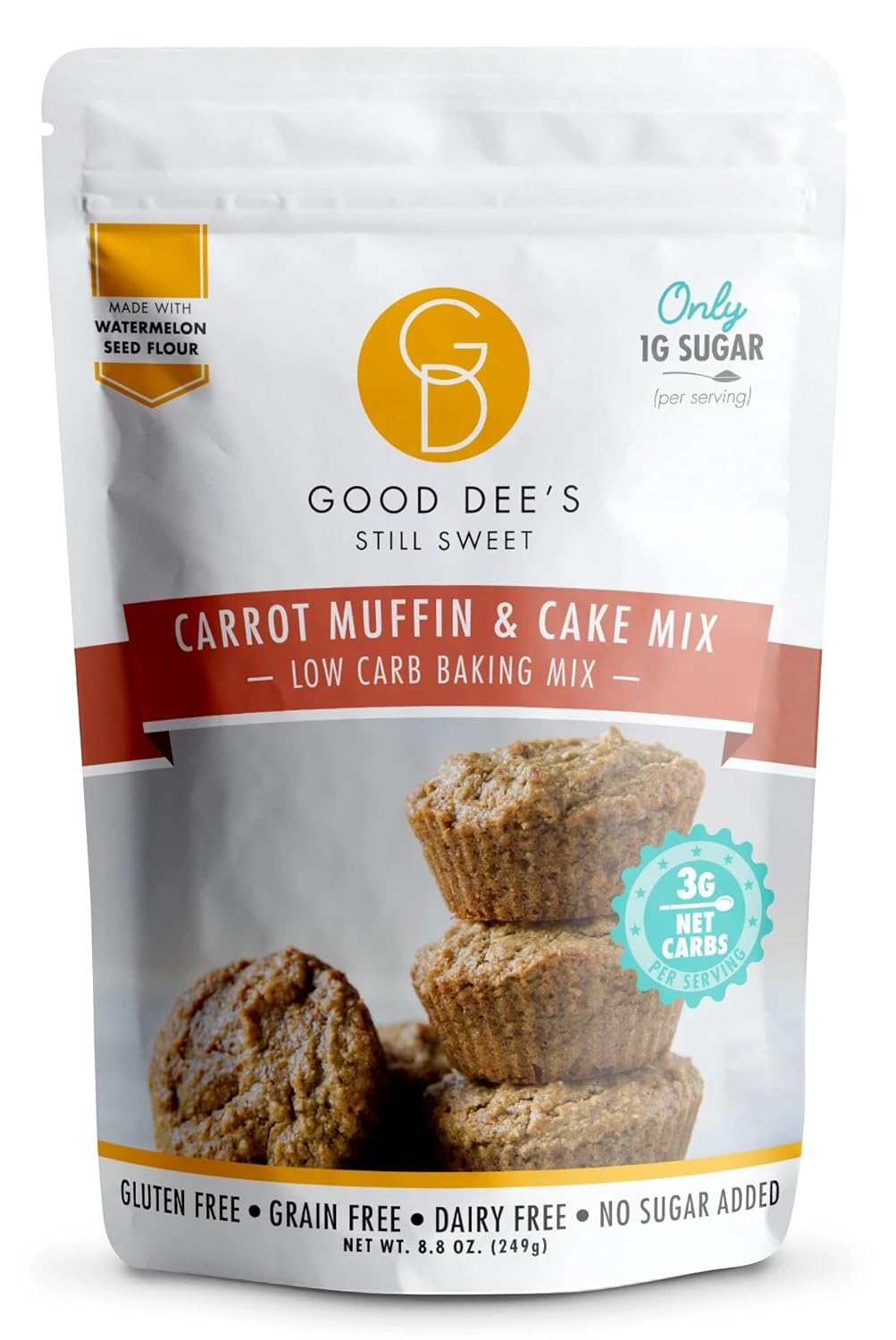 Good Dees Low Carb Baking Mix, Carrot Muffin & Cake Mix, Keto Baking Mix, No Sugar Added, Gluten Free, Dairy-Free, Diabetic (Pack of 1)