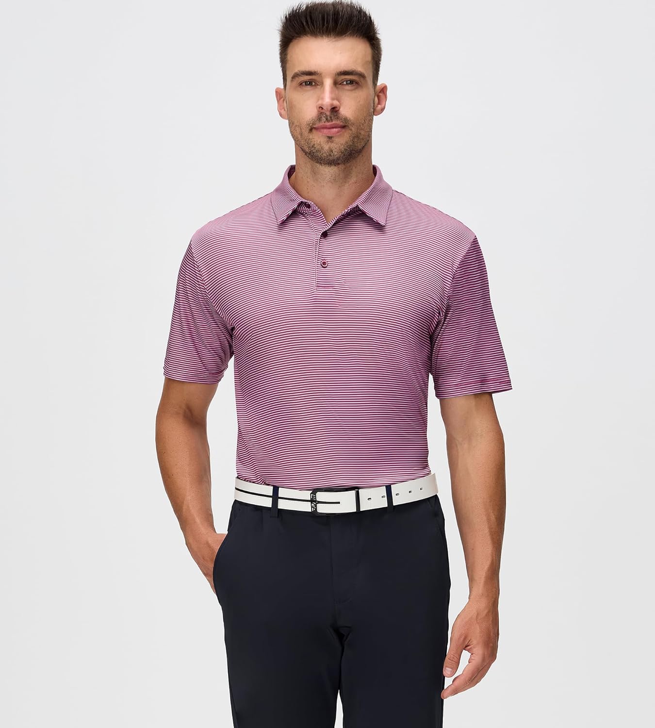 Esabel.C Jacquard Golf Shirts for Men Moisture Wicking Short Sleeve Performance Dry Fit Active Mens Polo Shirts