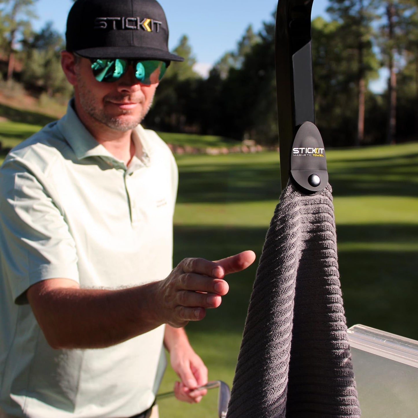 STICKIT XL Magnetic Golf Towel, Premium 35" x 20" Microfiber with Deep Waffle Pockets, Industrial Strength Magnet for Secure Hold to Golf Carts & Clubs, Ultra-Absorbent, Fast-Drying, Easy-Clean Design