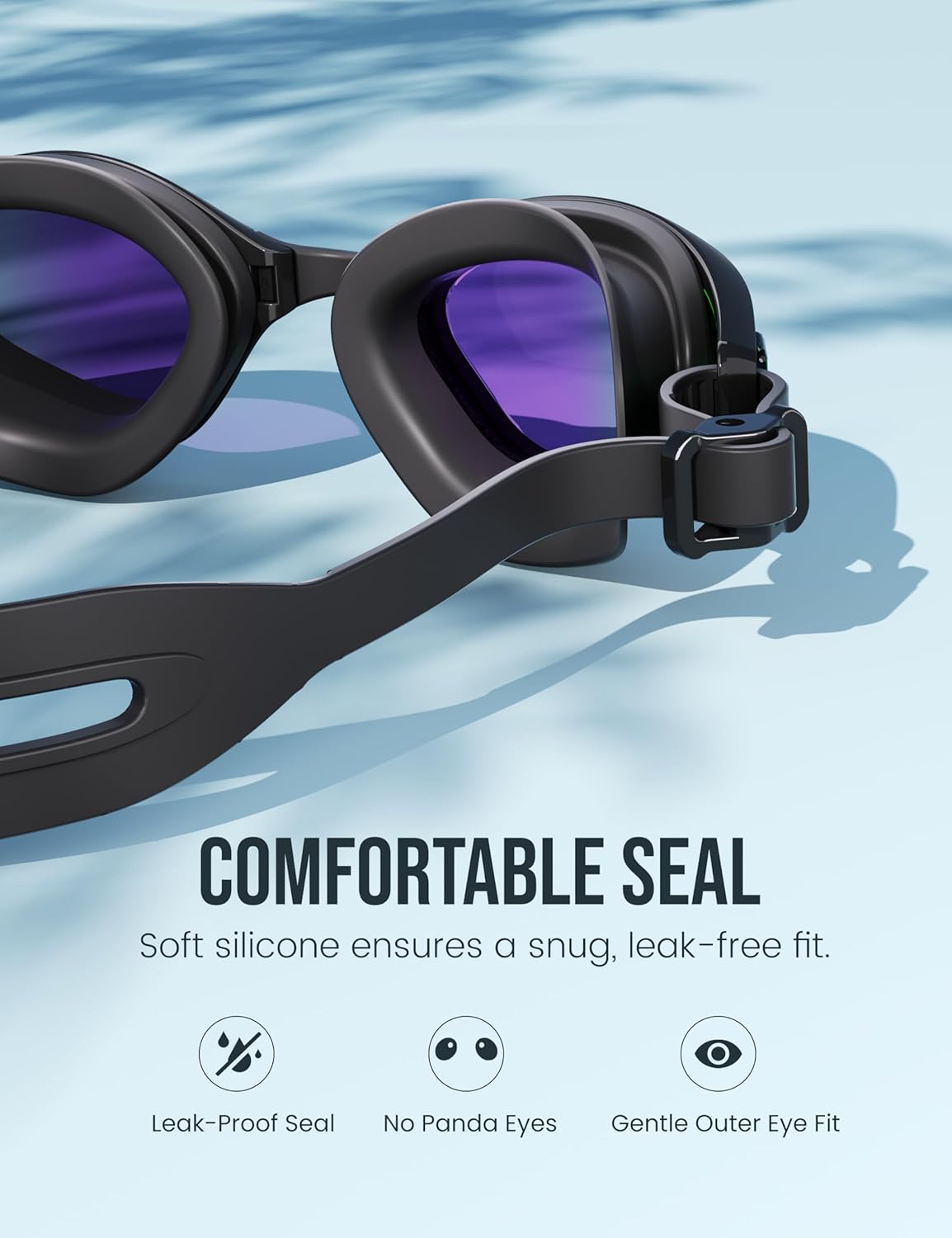 Swimming Goggles, No Leaking Swim Pool Goggles for Adults with Fog-Resistant, UV-Blocking Lenses for Men Women Youth