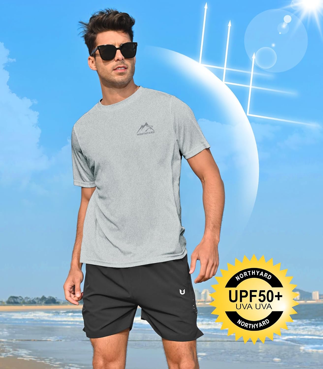 NORTHYARD Men's UPF 50+ Sun Protection Shirts Swim SPF UV Quick Dry Short Sleeve T-Shirts for Athletic Fishing Rash Guard