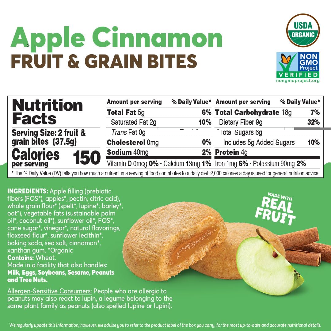 Olyra Apple Cinnamon - Organic Soft Baked Fruit Bars - High Fiber - Healthy Breakfast Snack with Real Fruit Filling - Healthy Snacks for Adults - Office & School Kids Snack - Pack of 12