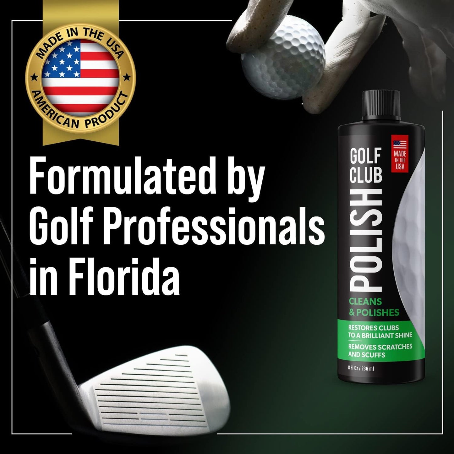 Golf Club Polish - Made In The USA Instant Golf Club Cleaner and Golf Club Scratch Remover - Cream Golf Club Polishing Kit / Golf Club Cleaning Kit - 8 oz of Metal Polish Compound - Golf Accessories