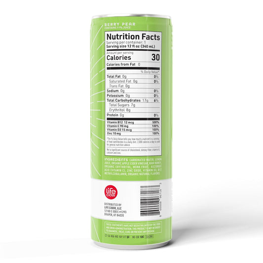 | 12 Pack (12 Fl Oz) | Berry Pear | Sparkling Apple Cider Vinegar Beverage | Aids Digestion & Immune System | Vitamin C, D3, Zinc, B12
