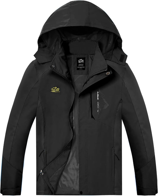 TEZO Mens Rain Jacket Waterproof with Hooded Hiking Coat Lightweight Windbreaker