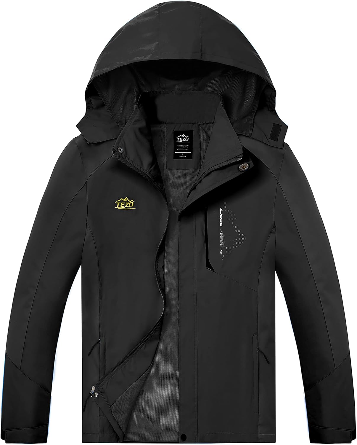 TEZO Mens Rain Jacket Waterproof with Hooded Hiking Coat Lightweight Windbreaker