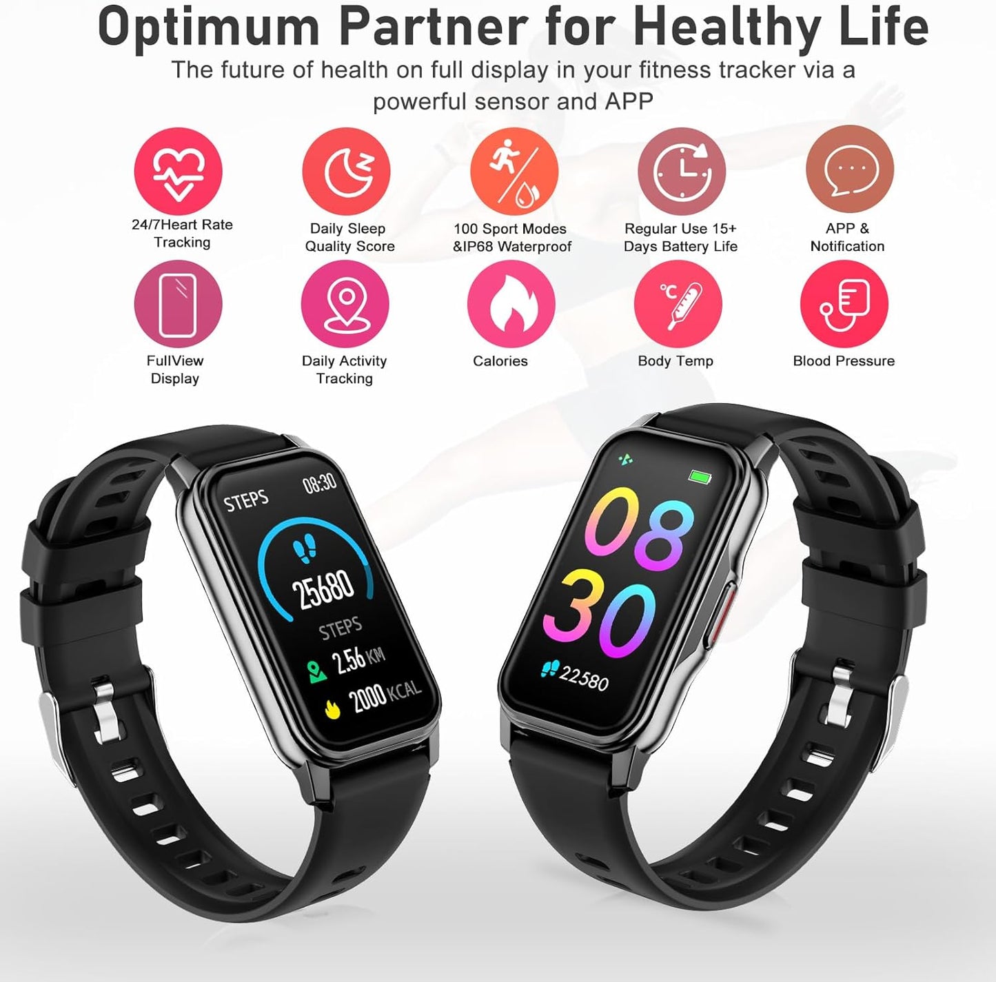 Fitness Tracker with Step Counter/Calories/Stopwatch, Activity Tracker, Health Tracker with Heart Rate Monitor, Sleep Tracker,1.47'' Touch Color Screen, Pedometer Watch for Women Men Kids