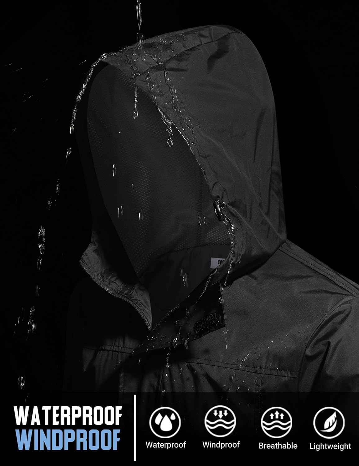 COOFANDY Men's Rain Jacket Waterproof With Hood Lightweight Packable Shell Raincoat Windbreaker For Cycling Golf Travel