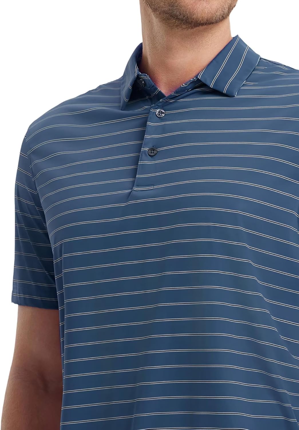 M MAELREG Mens Striped Golf Shirts Short Sleeve Silk-Like Touch Water-Resistant Breathable Soft Collared Polo Shirts for Men