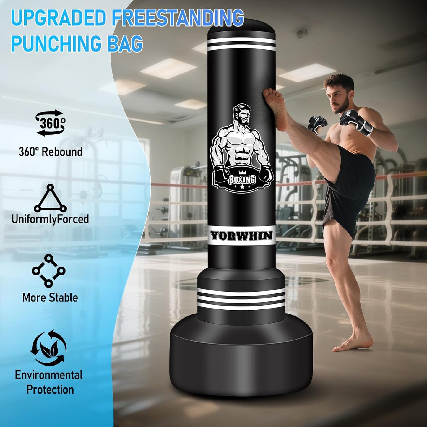 Heavy Punching Bag for Adults Teens, 70'' Standing Boxing Kicking Bag Freestanding Heavy Bag with Gloves and Electric Air Pump, Men Kickboxing Bags for Beginners Training MMA Muay Thai Fitness