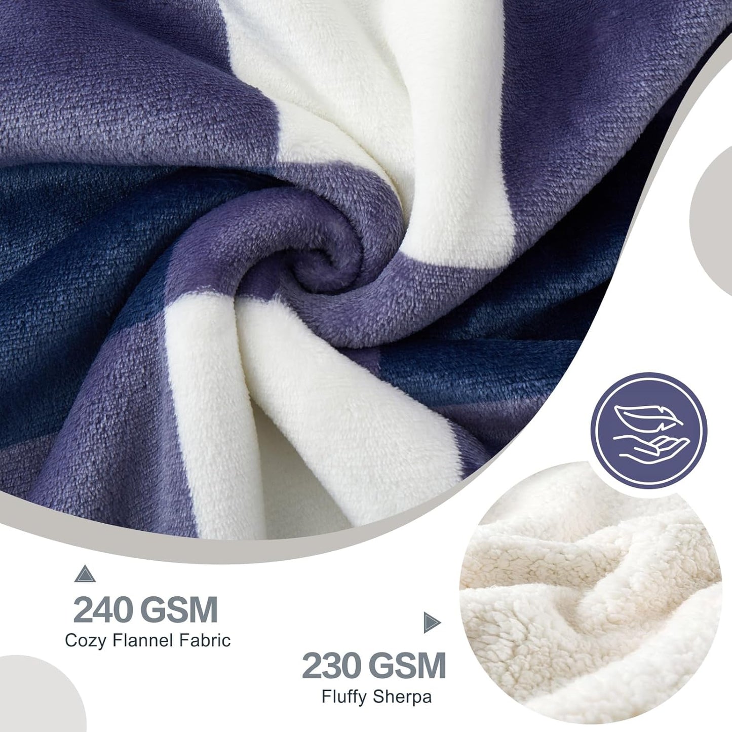 PU MEI Sherpa Blanket Fleece Throw Blanket Twin Plaid Thick Bed Blanket, Soft Warm Cozy Blue Checkered Throw Blanket 60"*80"