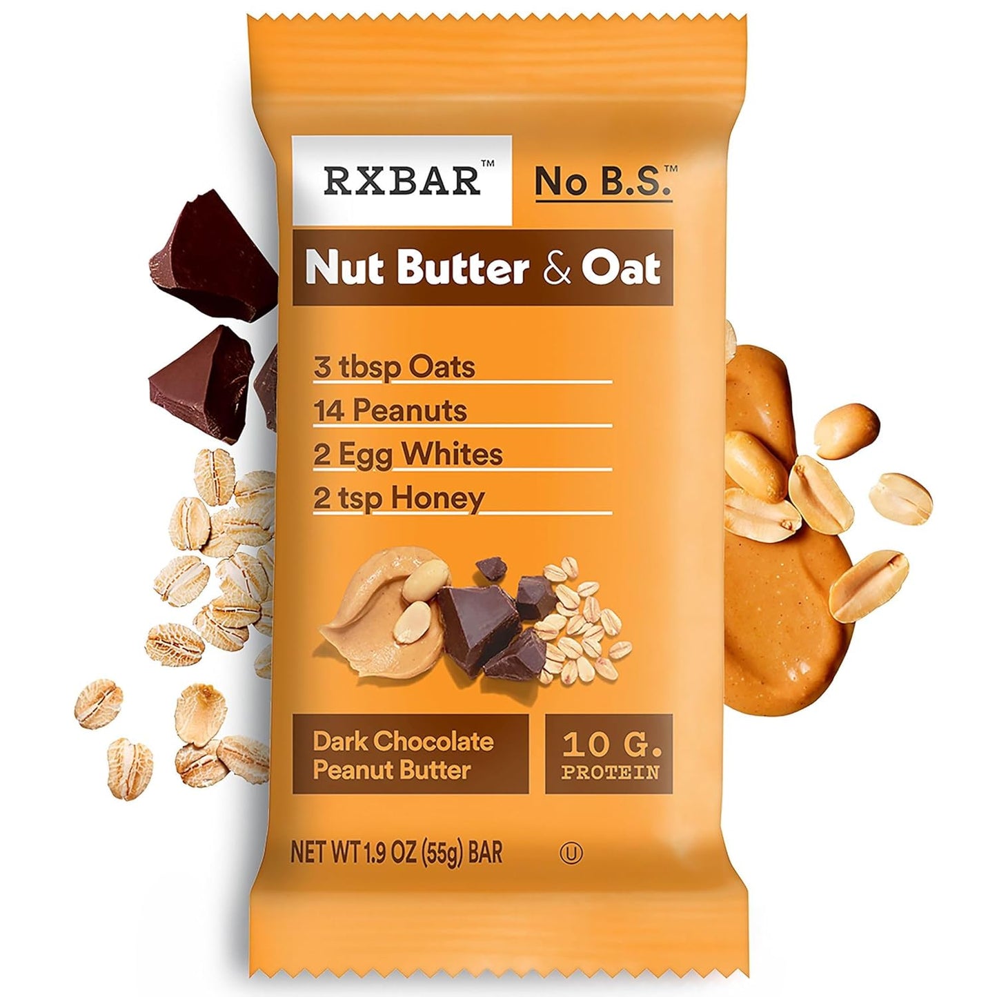 RXBAR Nut Butter and Oat Protein Bars, Protein Snacks, Snack Bars, Dark Chocolate Peanut Butter (6 Boxes, 30 Bars)