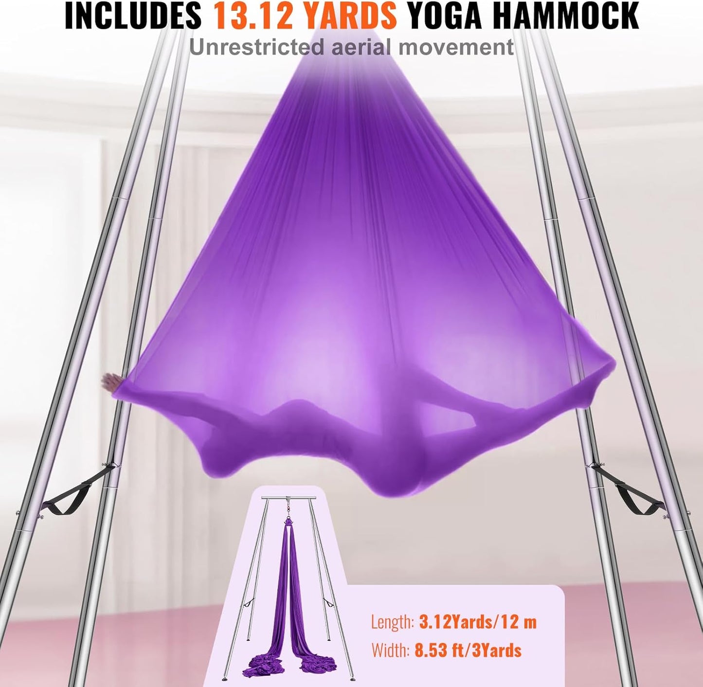 VEVOR Aerial Yoga Frame, 9.67 ft Height Swing Stand, Max 551.15 lbs Load Chrome-Plated Steel Pipe Inversion Yoga Rig for Indoor Outdoor Use